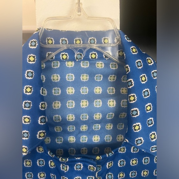 70s Paisley Sundress Medium Blue Midi Straight Button Down Collared Vintage Mod - Picture 6 of 12